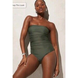 J.Crew Gemma Bandeau Ruched One-Piece Swimsuit Cool Cypress Straps Size 4 NWT